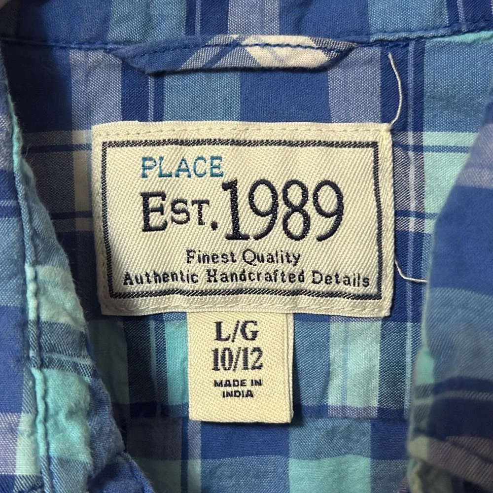 The Children’s Place Boy’s Blue Plaid Button-Up Shirt Large 10/12
